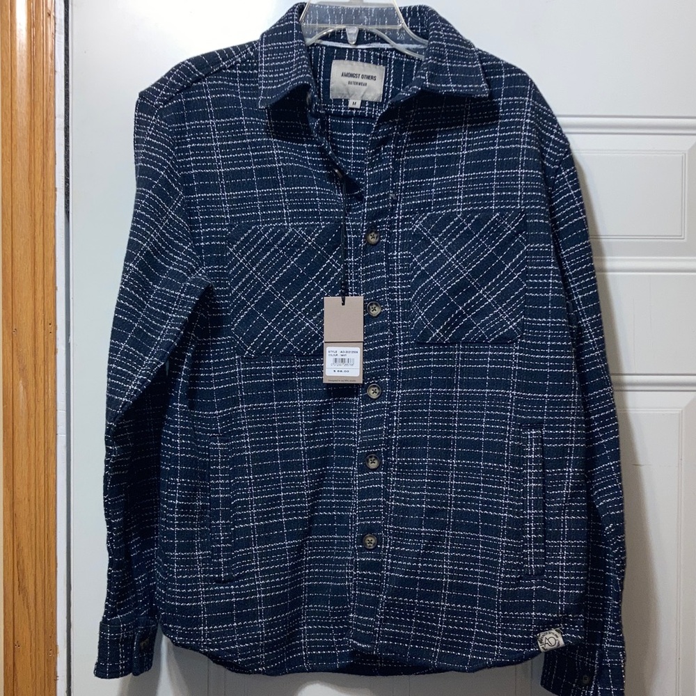 Navy Blue Plaid Button-Up Shirt‎ Jacket M NWT